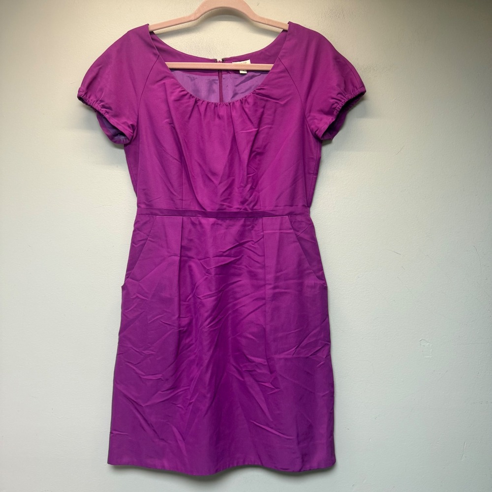 J.Crew Sheath Dress Women 4‎ Purple Excellent Puff Sleeve Scoop Neck Pockets